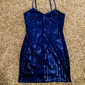 Sparkling Sapphire Blue Sequin Bodycon Dress - Size Large